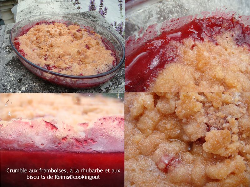 Crumble framboise, rhubarbe et à la poudre d’escampette