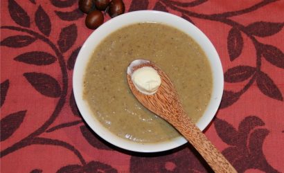 Soupe châtaigne, champignons et courge de Nice