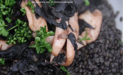 lentilles beluga, encornets et trompettes de la mort