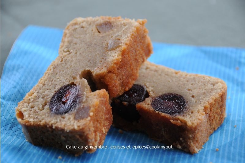 Cake aux épices, cerises et gingembre confit