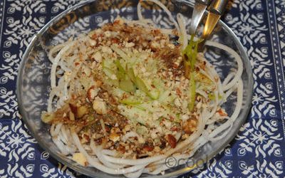 Crudité d'hiver :Spaghetti de radis noir à la pomme et aux noisettes