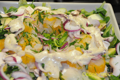 Salade fraîcheur au haddock cru, pomme verte et céleri branche