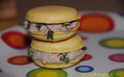 Macaron salé au curcuma et foie de lapin