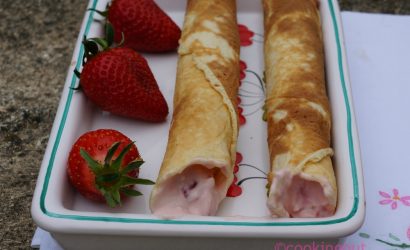 fraises, gaufres et caillette, un dessert à base de produits du Périgord