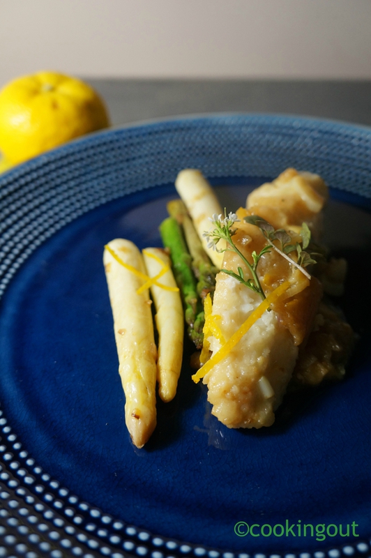 recette de lotte au yuzu, flambée au saké, parfumée au yuzu