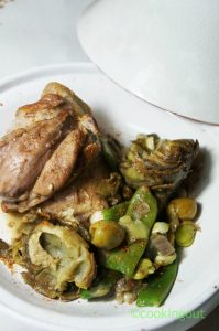 Tajine de souris d'agneau et légumes nouveaux et olives vertes