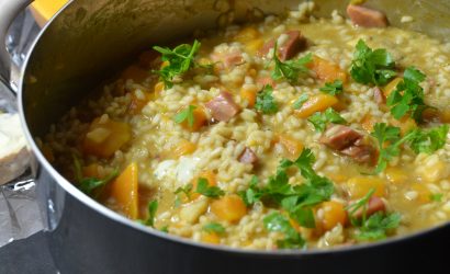 Risotto à la courge butternut, lomo et fourme d’Ambert pour tester la rizotière a