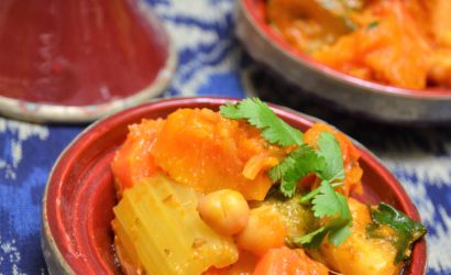 tajine de courges, céleri, pois chiche à la coriandre