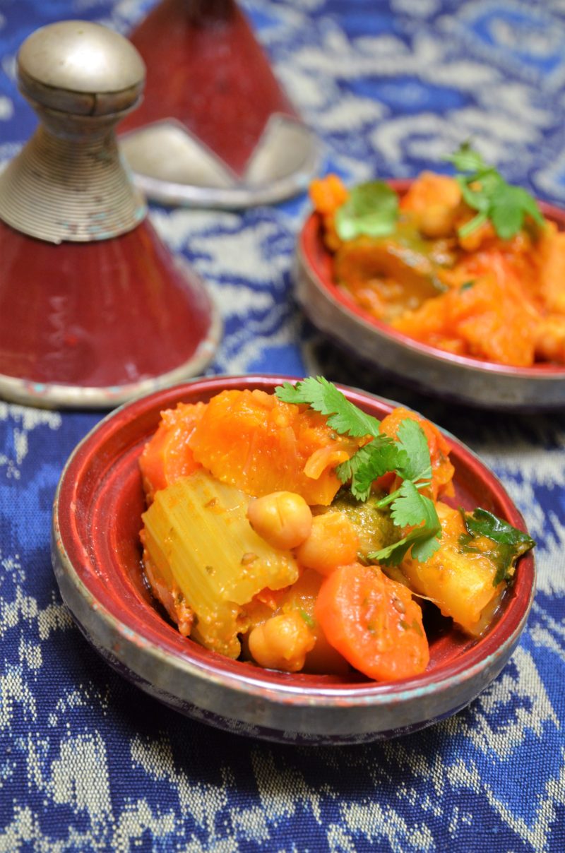 tajine de courges, céleri, pois chiche à la coriandre