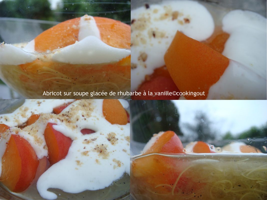Dessert d'été : Abricot sur soupe glacée de rhubarbe à la vanille