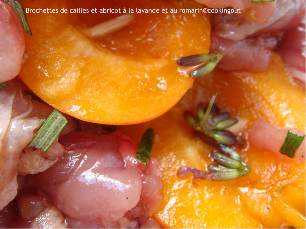 recette de cailles et abricots en brochettes parfumées à la lavande et abricot