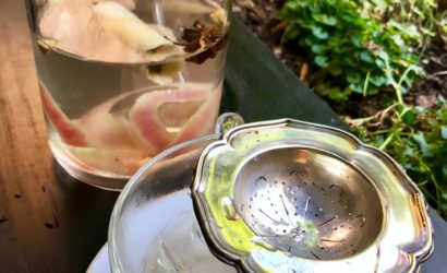 tasse d'eau d'hiver infusée aux peaux de pommes et trognons avec des épices