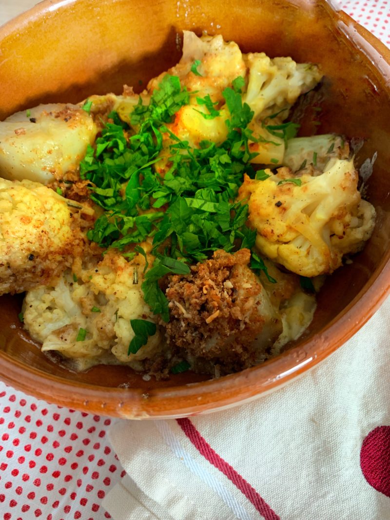 gratin chou-fleur et céleri rave à la moutarde façon Ottolenghi