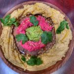 houmous de 3 couleurs betterave, fane de radis, nature