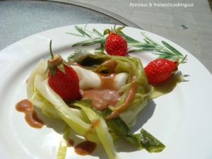 poireaux vapeur, vinaigrette à la fraise