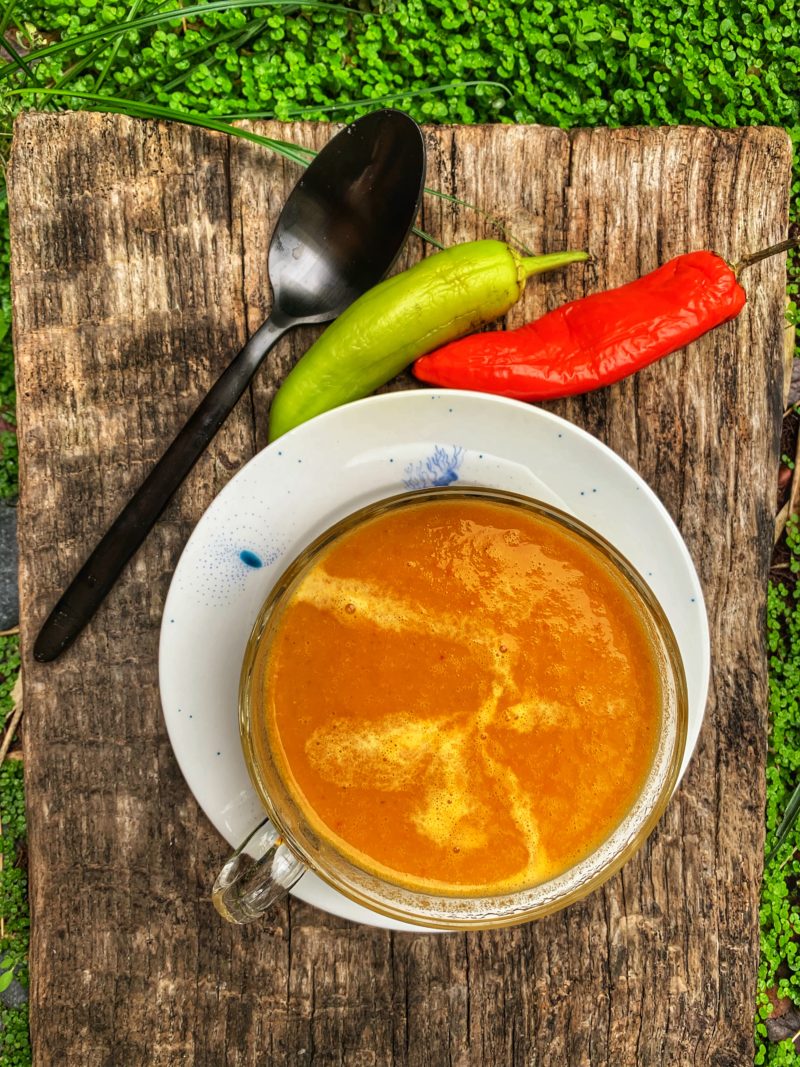 Velouté de poivron lentilles corail épicé et adouci au lait de coco