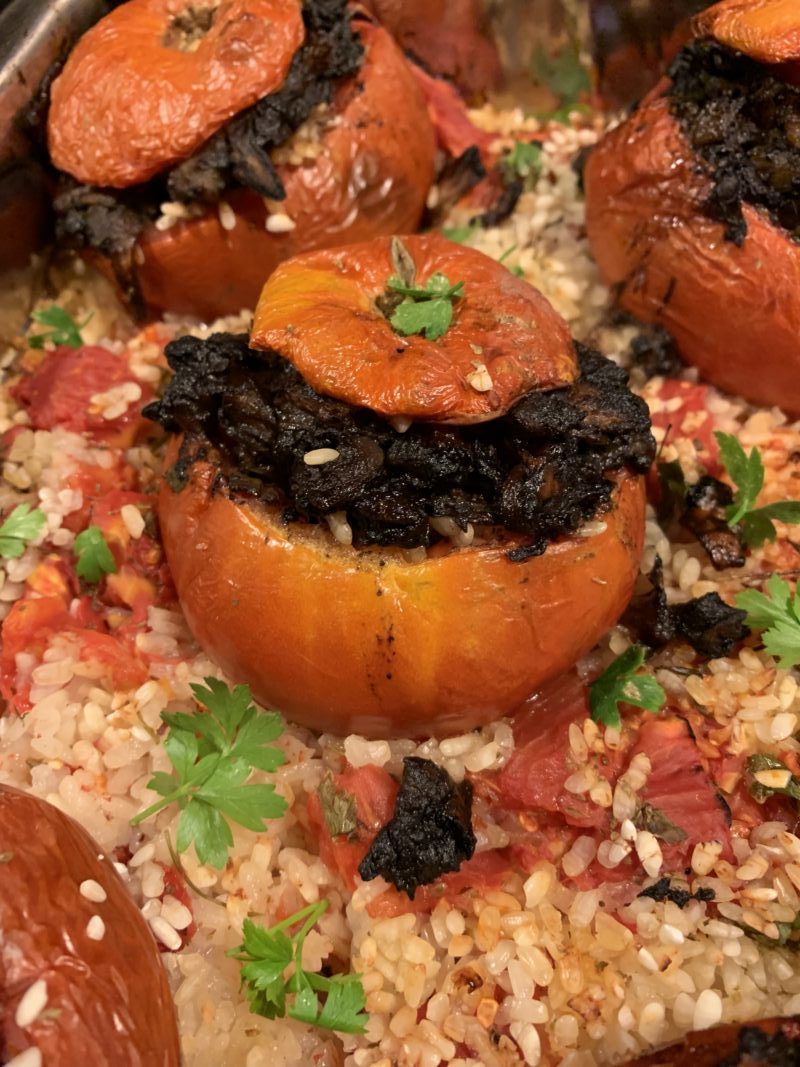 tomate farcie au boudin et aux pommes