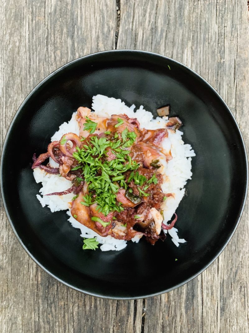 calamares a la bruta con sobressada y arroz