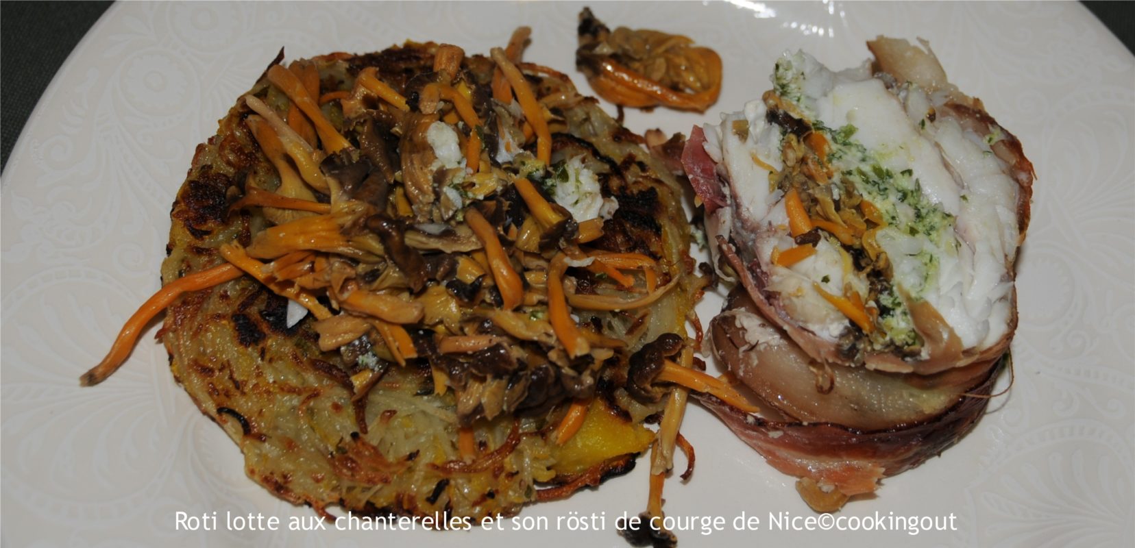 rôti de lotte aux chanterelle et rösti de courge