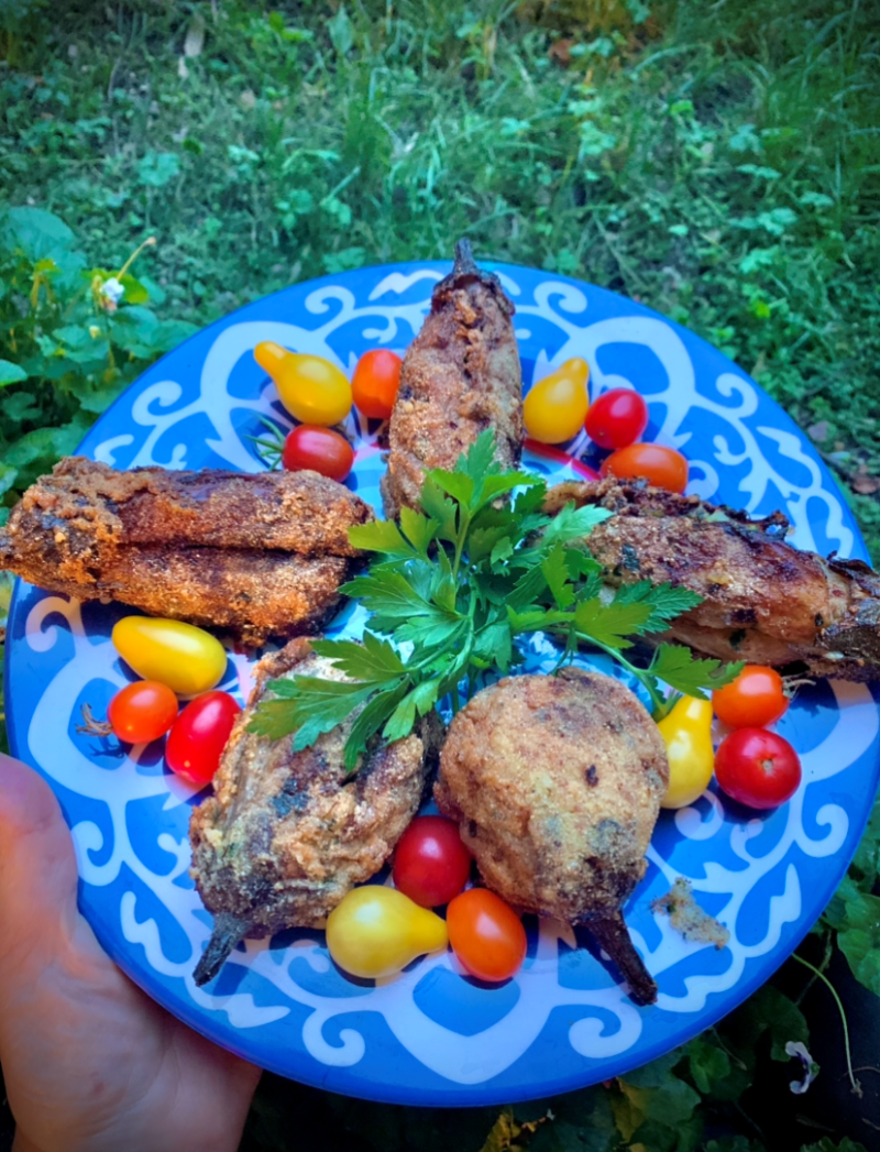 aubergines blanches farcies à la gremolata et pannées à la farine de maïs